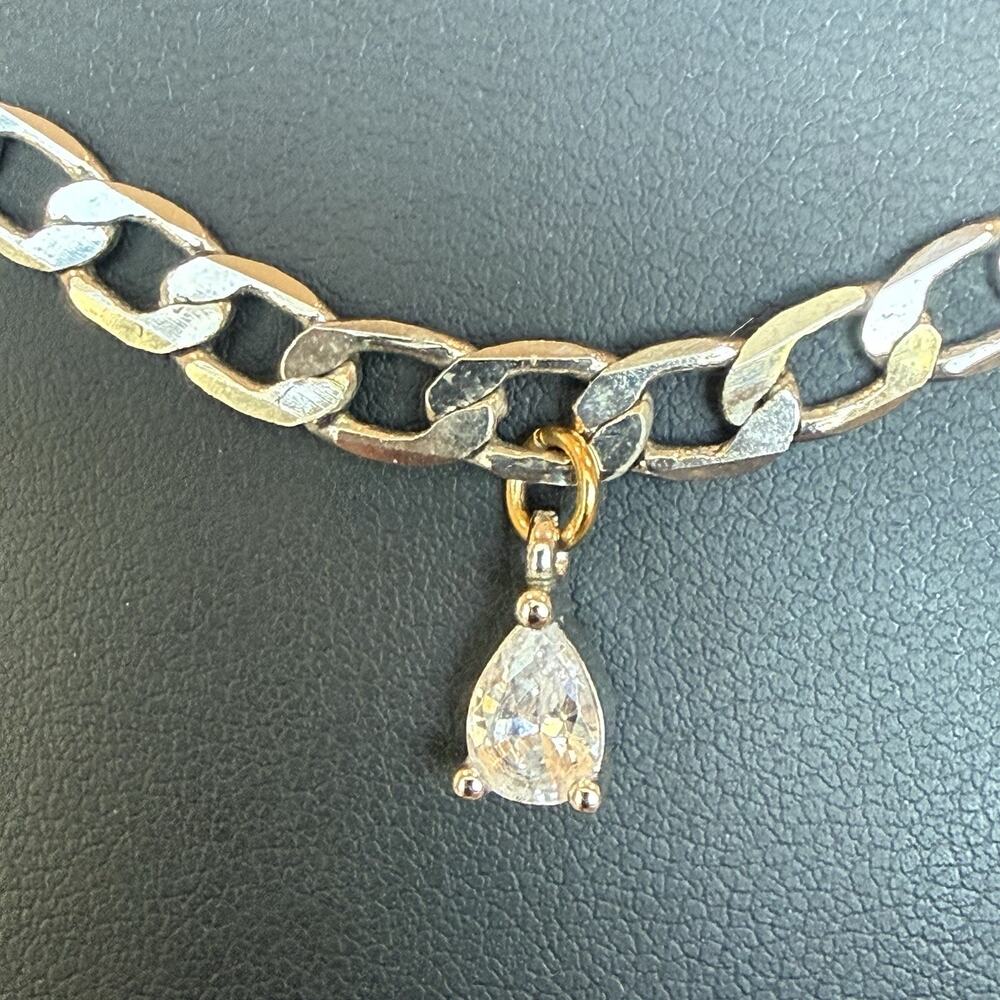 Artizan Joyeria Curb Chain Necklace Silver Tone GoldTone Tear Drop Pendant Charm - Picture 2 of 6